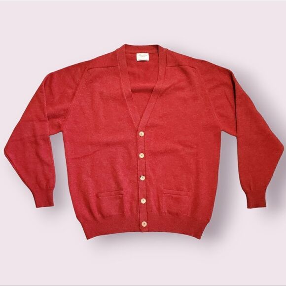 Ben Silver Lambswool Cardigan by William Lockie Mr. Rogers Red Preppy Men's XXL - Picture 1 of 4